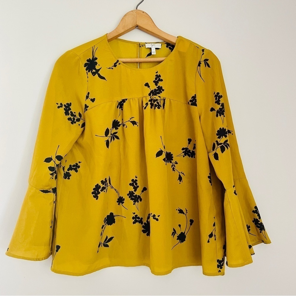 Joie Awilda Floral Bell Sleeve Blouse Mustard Black Small - Picture 3 of 9